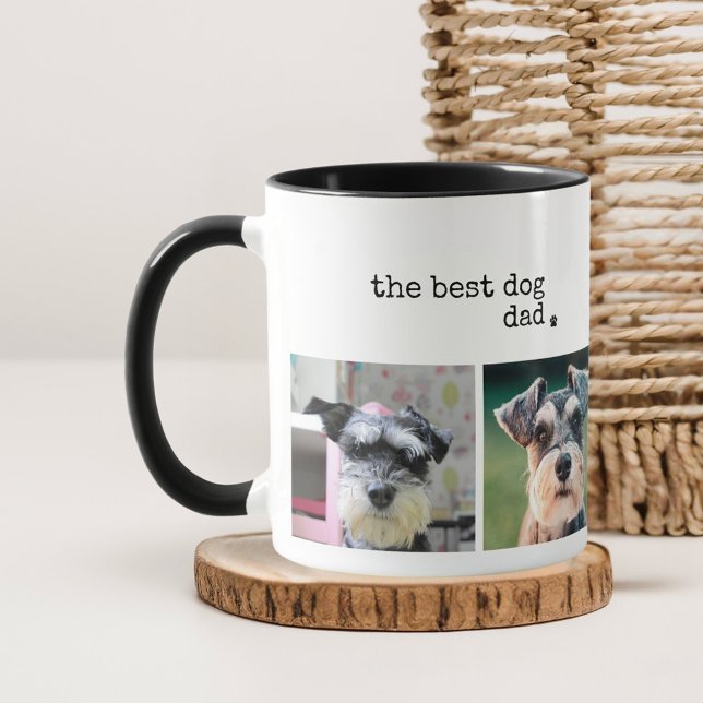 Bester Vater Moderner Minimalistischer 4 Foto Tass Tasse (Stylish modern minimalist dog dad photo mug with custom text and 4 photos.)