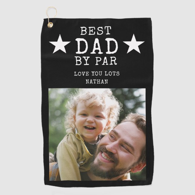 Bester Vater nach Par Black und White Name Foto Golfhandtuch (Vorderseite)