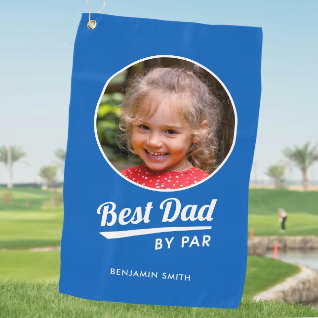 Bester Vater nach Par Custom Kid's Foto Name Blau Golfhandtuch (Von Creator hochgeladen)