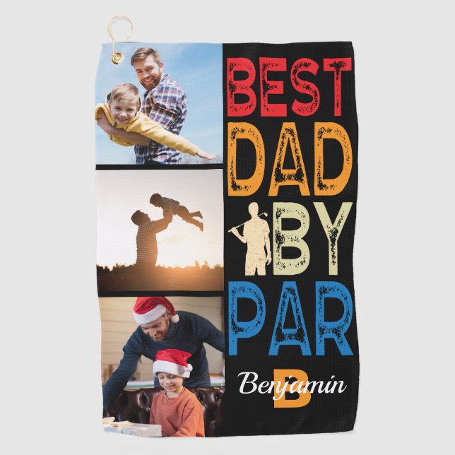 Bester Vater nach Par Foto Monogram Vathday Gesche Golfhandtuch (Vorderseite)