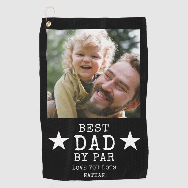 Bester Vater nach Par Foto Name Schwarz/Weiß   Golfhandtuch (Vorderseite)
