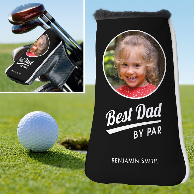 Bester Vater nach Par Kid Foto Name Black Putter Golf Headcover (Von Creator hochgeladen)