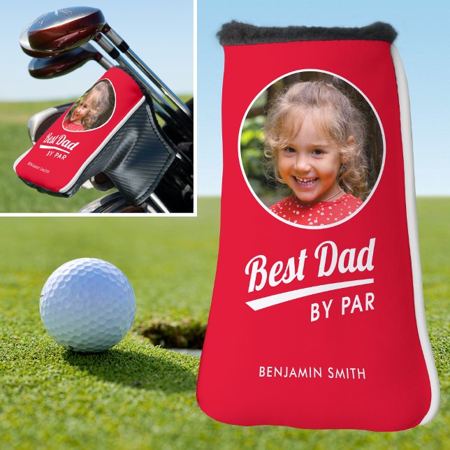 Bester Vater nach Par Kid Foto Name Red Putter Golf Headcover (Von Creator hochgeladen)