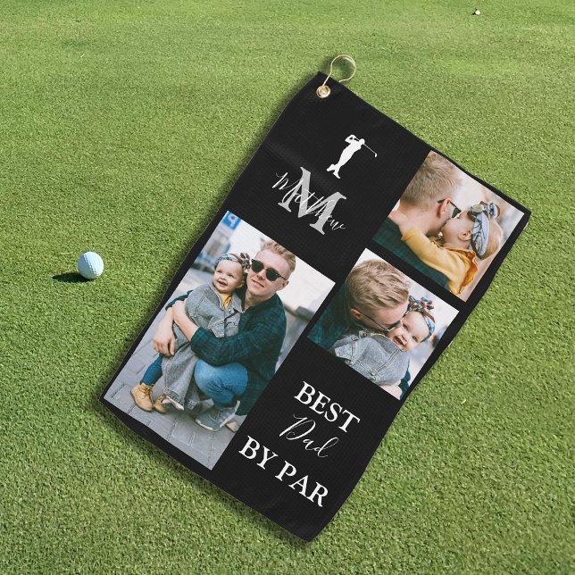 Bester Vater nach Par | Personalisiert 3 Foto Golf Golfhandtuch (Von Creator hochgeladen)