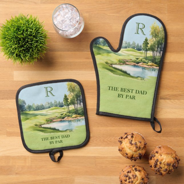 Bester Vater nach Par Watercolor Golfplatz Ofenhandschuh & Topflappen-Set (Oben Unten)