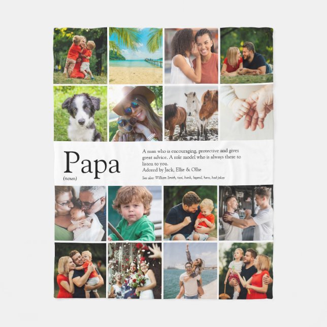 Bester Vater, Papa Ever Definition 16 FotoCollage Fleecedecke (Vorderseite)