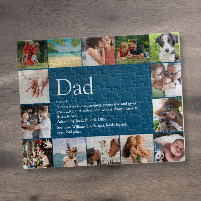 Bester Vater Papa Pater Definition 14 Foto Blau (Best Dad Papa Father Definition 14 Photo Blue Jigsaw Puzzle)