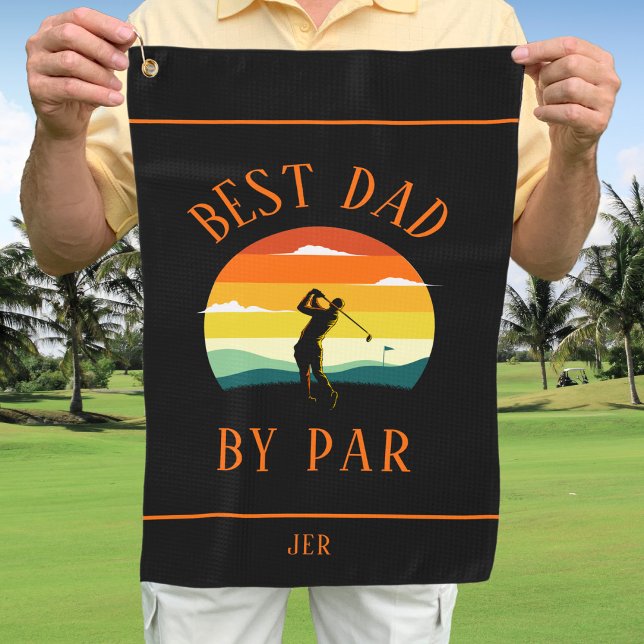 Bester Vater Par Moderner Golfer Silhouette Schwar Golfhandtuch (Best Dad By Par Modern Golfer Silhouette Black Fun Golf Towel)