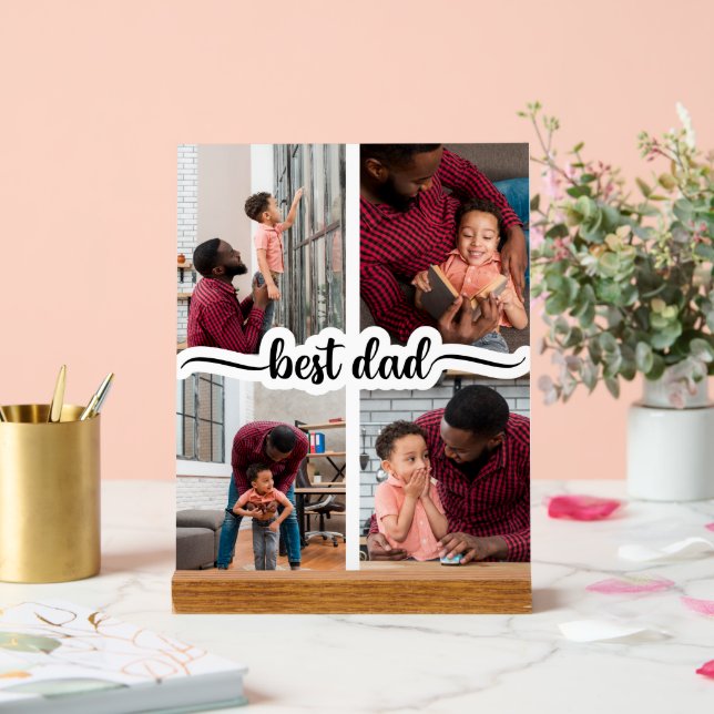 Bester Vater Personalisiert 4 FotoCollage Acrylschild (Hochzeit)