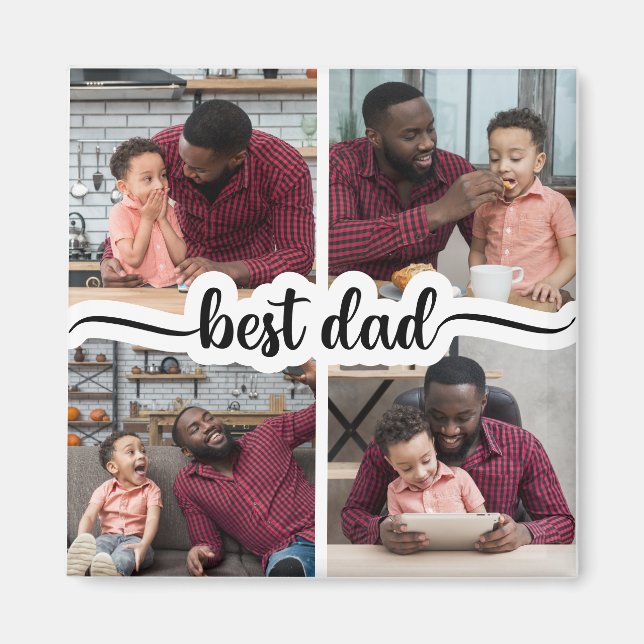 Bester Vater Personalisiert 4 FotoCollage Magnet (Vorne)