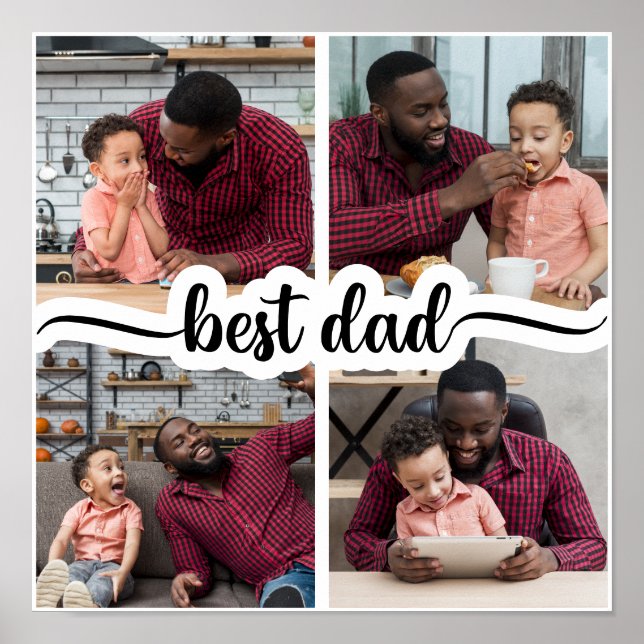 Bester Vater Personalisiert 4 FotoCollage Poster (Vorne)