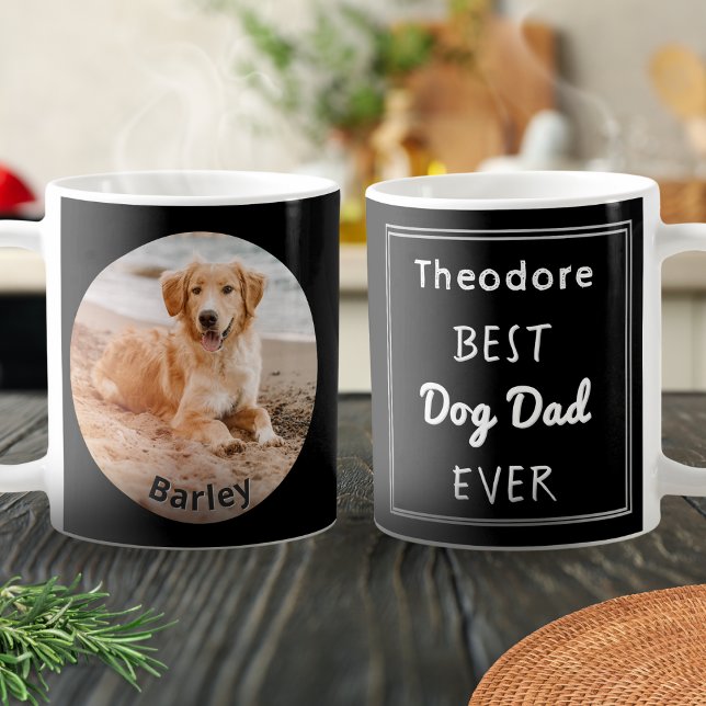 Bester Vater Personalisiert Pet Foto Name Kaffeetasse (A customizable mug with pet photo and name, and the name of the 'Best Dog Dad Ever')
