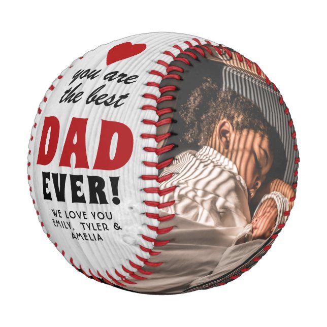 Bester Vater Rotes Herz Rustikales Holz 2 Foto Baseball (Schrägansicht)