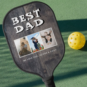 Bester Vater Rustikales Dunkles Holz 3 FotoCollage Pickleball Schläger