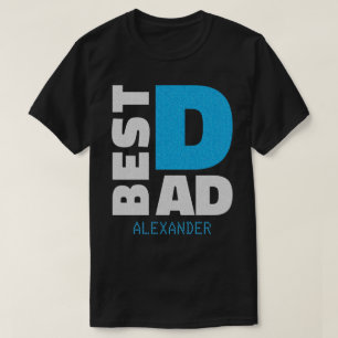 Bester Vater Silver Blue Glitzer Name angepasst T-Shirt