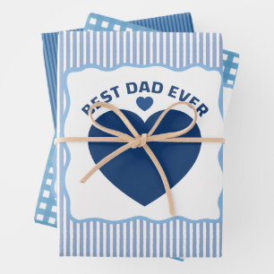 Bester Vater überhaupt, marineblaue Herzstreifenmu Geschenkpapier Set