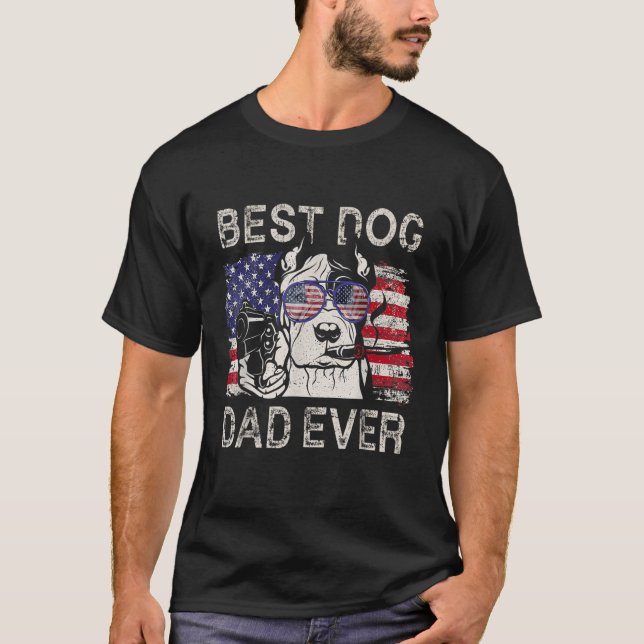 Bester Vater von Hunden je Pitbull American Flag 4 T-Shirt (Vorderseite)