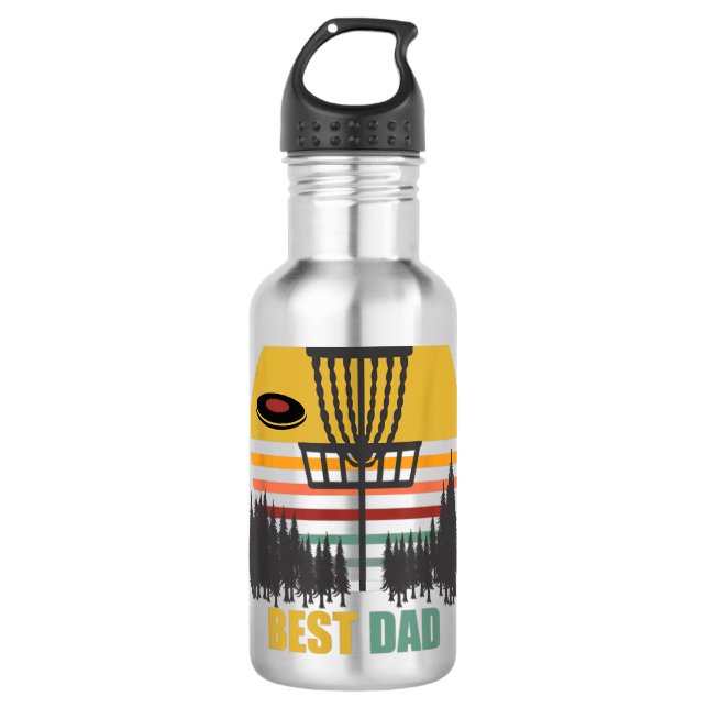 Bester Vater von Par Disk Golf Retro Frisbee Golf  Edelstahlflasche (Vorderseite)