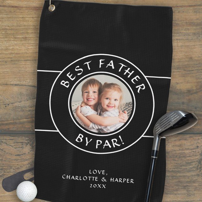 Bester Vater von Par Golfer Foto Geschenk Schwarz- Golfhandtuch (Best Father By Par Golfer Photo Gift Black White Golf Towel)