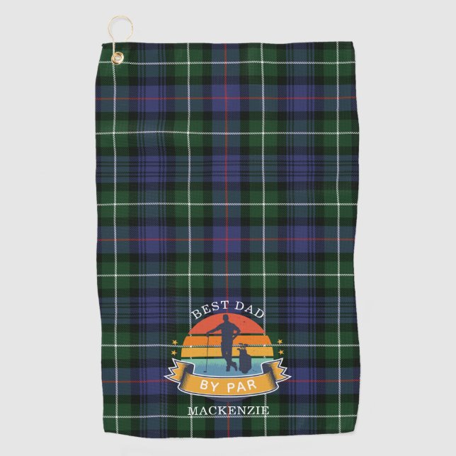 Bester Vater von Par Kariert MacKenzie Green Lila Golfhandtuch (Vorderseite)