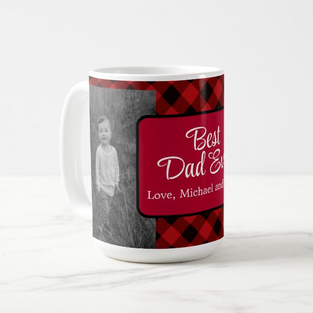 Bester Vater Weihnachts Klassik Rot Kariert Holly Kaffeetasse (Vorderseite Links)