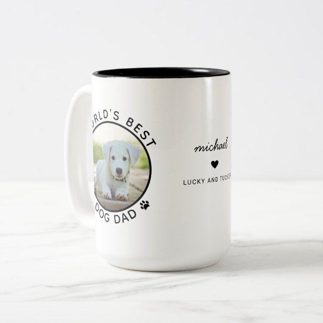Bester Vater Zwei Foto Moderne Typografie Zweifarbige Tasse (Vorderseite Links)