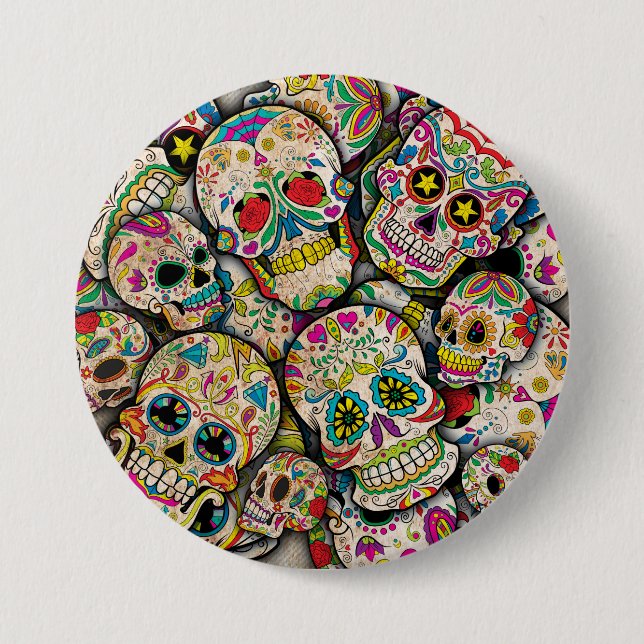 Bester Verkauf von Zucker-Schädelmuster Button (Vorderseite)