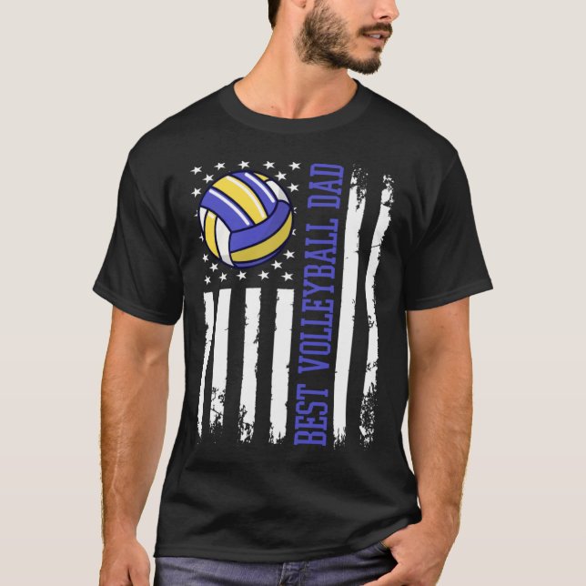 Bester Volleyball-Vater Volleyball Daddy US-Flagge T-Shirt (Vorderseite)