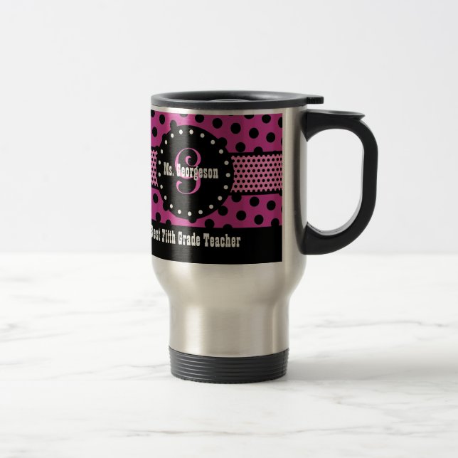 Bestes 5. GRAD-LEHRER Monogramm-Rosa kopiert V04 Reisebecher (Rechts)