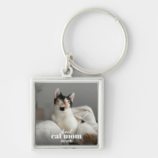 Bestes Cat Mum Ever Modern Custom Pet Foto Schlüsselanhänger (Vorne)