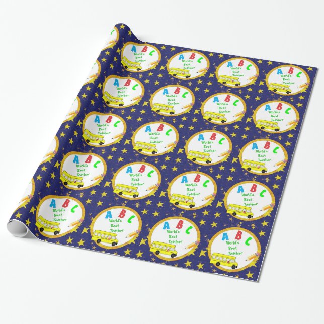 Bestes der Schullehrer-Packpapier der blaue Welt Geschenkpapier (Ungerollt)
