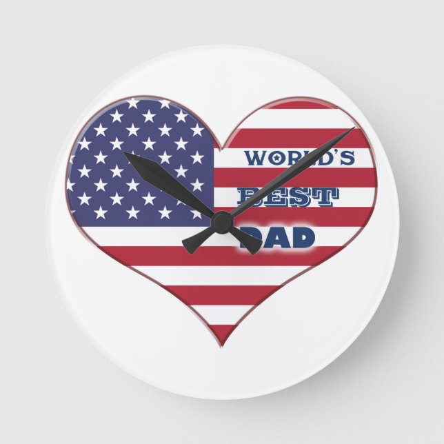 Bestes der Vater-amerikanische Flaggen-Herz der Runde Wanduhr (Vorderseite)