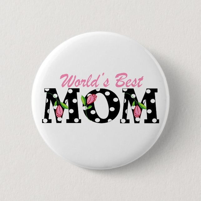 Bestes die Mama-Schwarzes der Welt mit rosa Tulpen Button (Vorderseite)