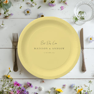 BESTES FEST JEVER! Moderne Minimal Gelbe Hochzeit Pappteller