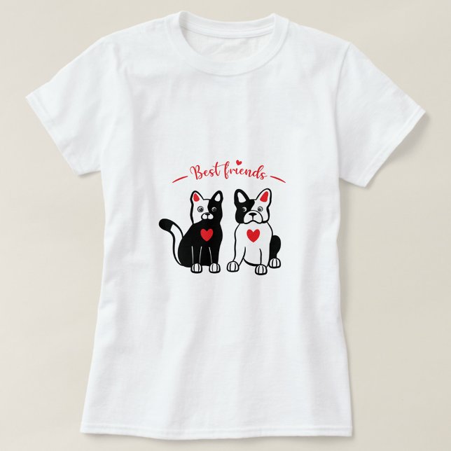 Bestes Freund Tier T-Shirt ( A graphic design featuring a black and white cat and a black dog!)