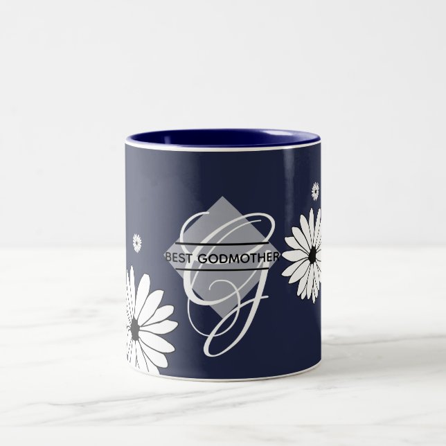Bestes GODMOTHER-Geschenk - Daisy Navy Blue Zweifarbige Tasse (Mittel)