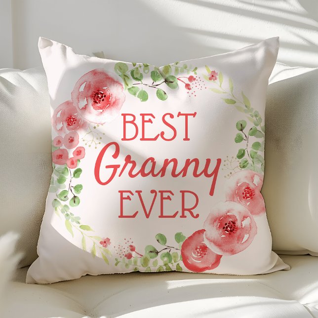 Bestes Granny je Wasserfarbener Blumenstrauß Kissen (Von Creator hochgeladen)