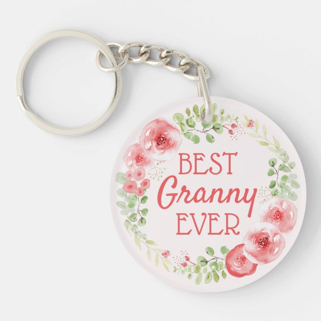 Bestes Granny je Wasserfarbener Blumenstrauß Schlüsselanhänger (Vorderseite)