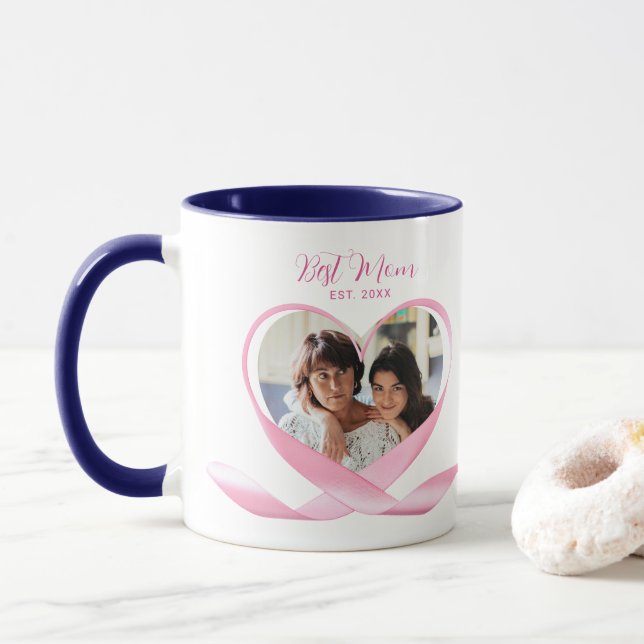 Bestes Mama-Foto mit rosafarbenem FlachHerz Tasse (Mit Donut)