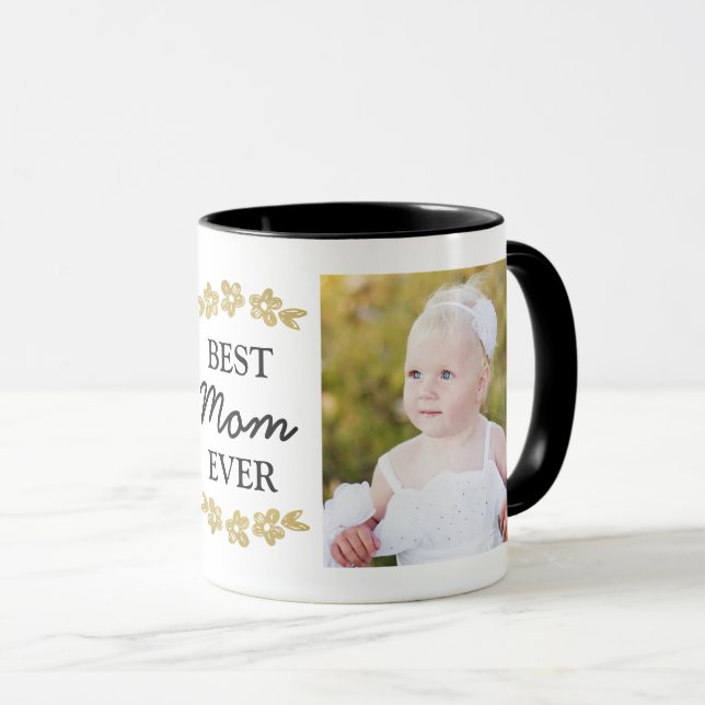 Bestes Mama-überhaupt GoldBlumen-Gewohnheits-Foto Tasse (VorderseiteRechts)