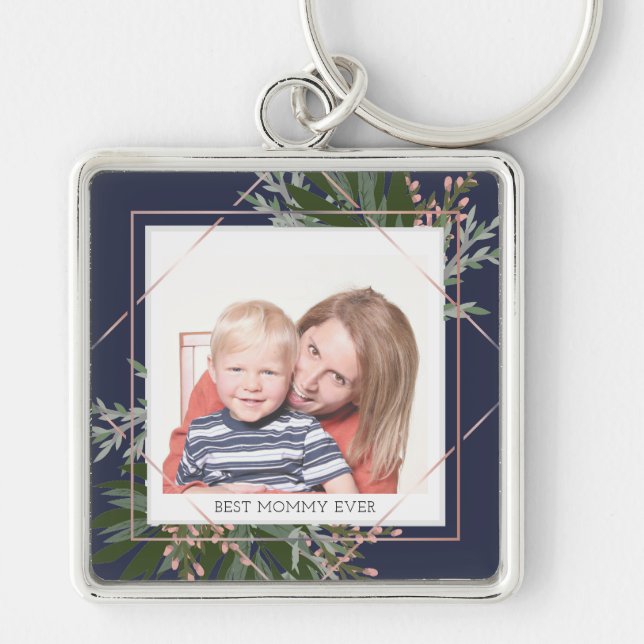 Bestes Müttertagsfloral Personalisiertes Foto Schlüsselanhänger (Vorne)
