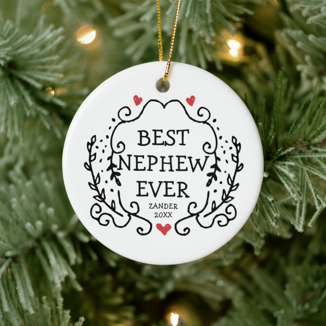 Bestes Nephew je Personalisiertes Geschenk von Tan Keramik Ornament (Baum)