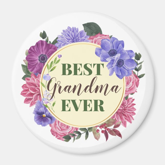 Bestes Oma je Blumenkranz Magnet (Vorne)