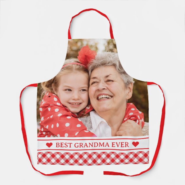Bestes Oma je Red Gingham Kariertes Foto Schürze (Vorderseite)