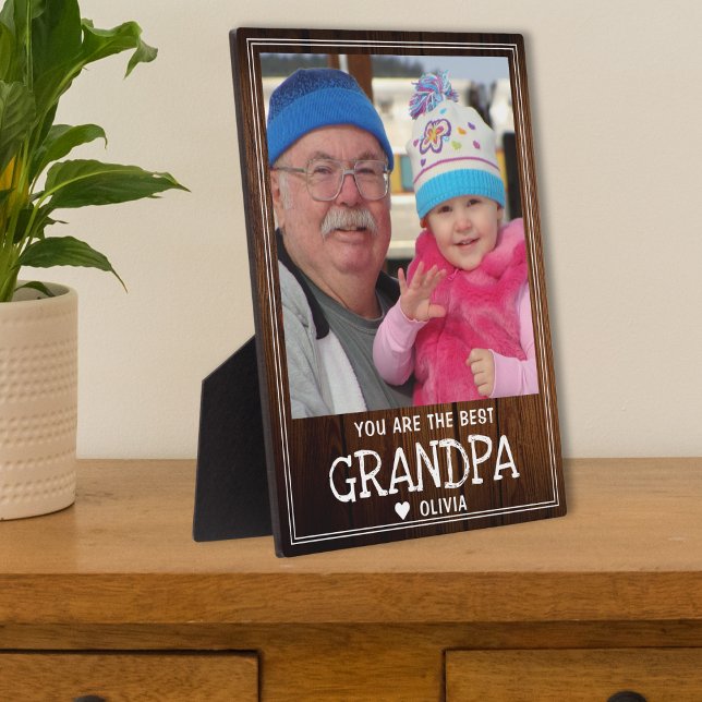 Bestes Opa Großes Foto Rustikales Holz Fotoplatte (Best Grandpa Grandchild Photo Rustic Wood Plaque
)