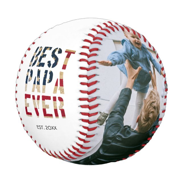 Bestes Papa je Amerikanische Flagge 2 Foto Persona Baseball (Schrägansicht)