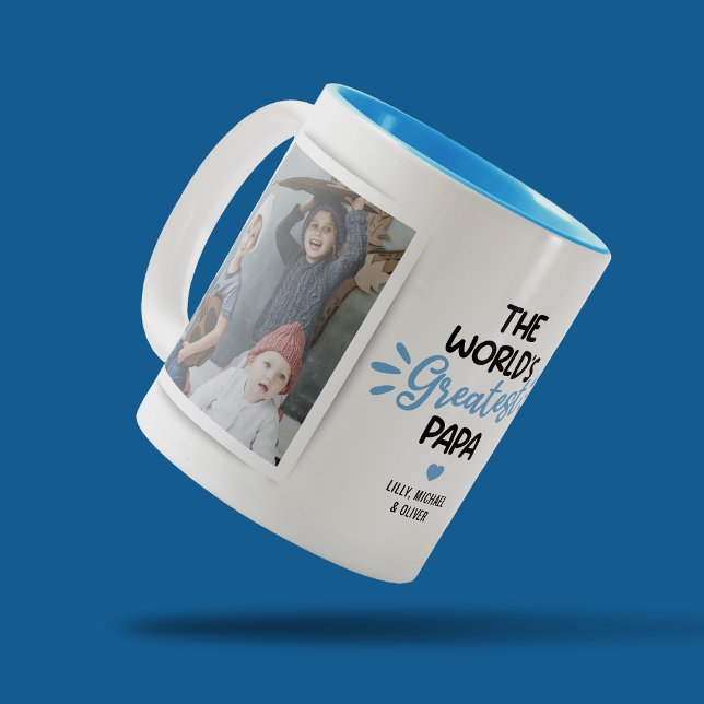 Bestes Papa Vatertag 2 Foto Zweifarbige Tasse (Von Creator hochgeladen)