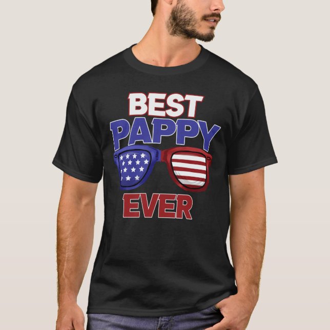 Bestes Pappy je US Flag Grandpa Fathers Day Gesche T-Shirt (Vorderseite)