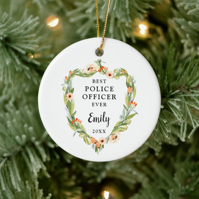 Bestes Polizeiamt je Personalisierte Polizistin Keramik Ornament (Baum)