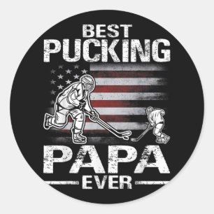 Bestes Pucking Papa Ever Hockey Fathers Day Gesche Runder Aufkleber